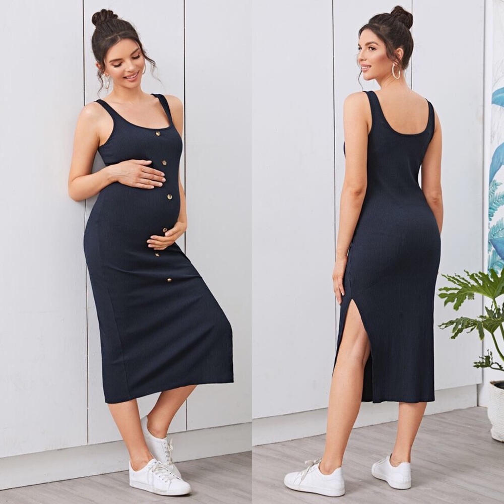 SHEIN *MATERNITY*Button Split Rib Knit Dress